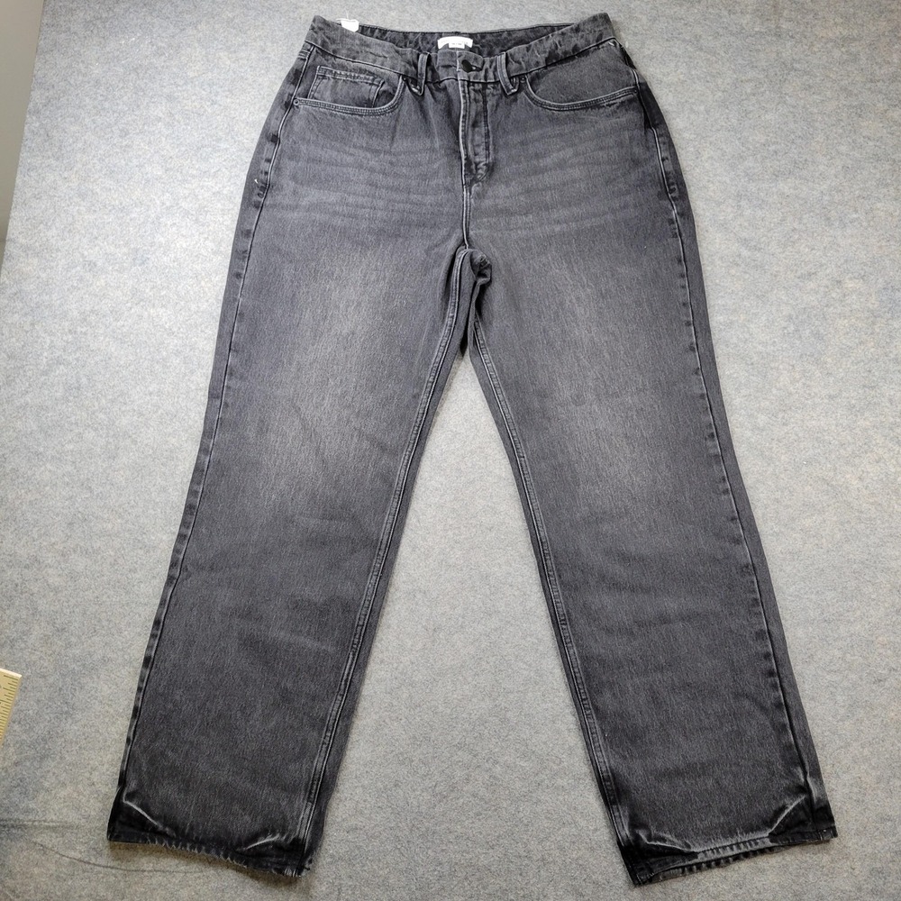 Good American Jeans Women 14/32 Charcoal Wash High Rise Straight Denim Pants 90s